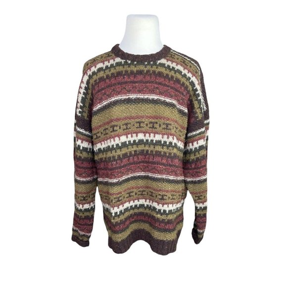 The J Peterman Company 100% Wool Nordic Fair Isle Brown Sweater XL - Picture 1 of 7